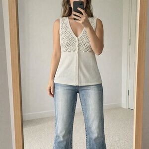 Vintage‎ 90s Cream Crochet Button Sweater Vest Women Medium Cottagecore Boho